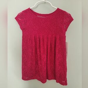 Design History Girls 2T Lace Overlay Short Sleeve Lined‎ Dress New Fushia